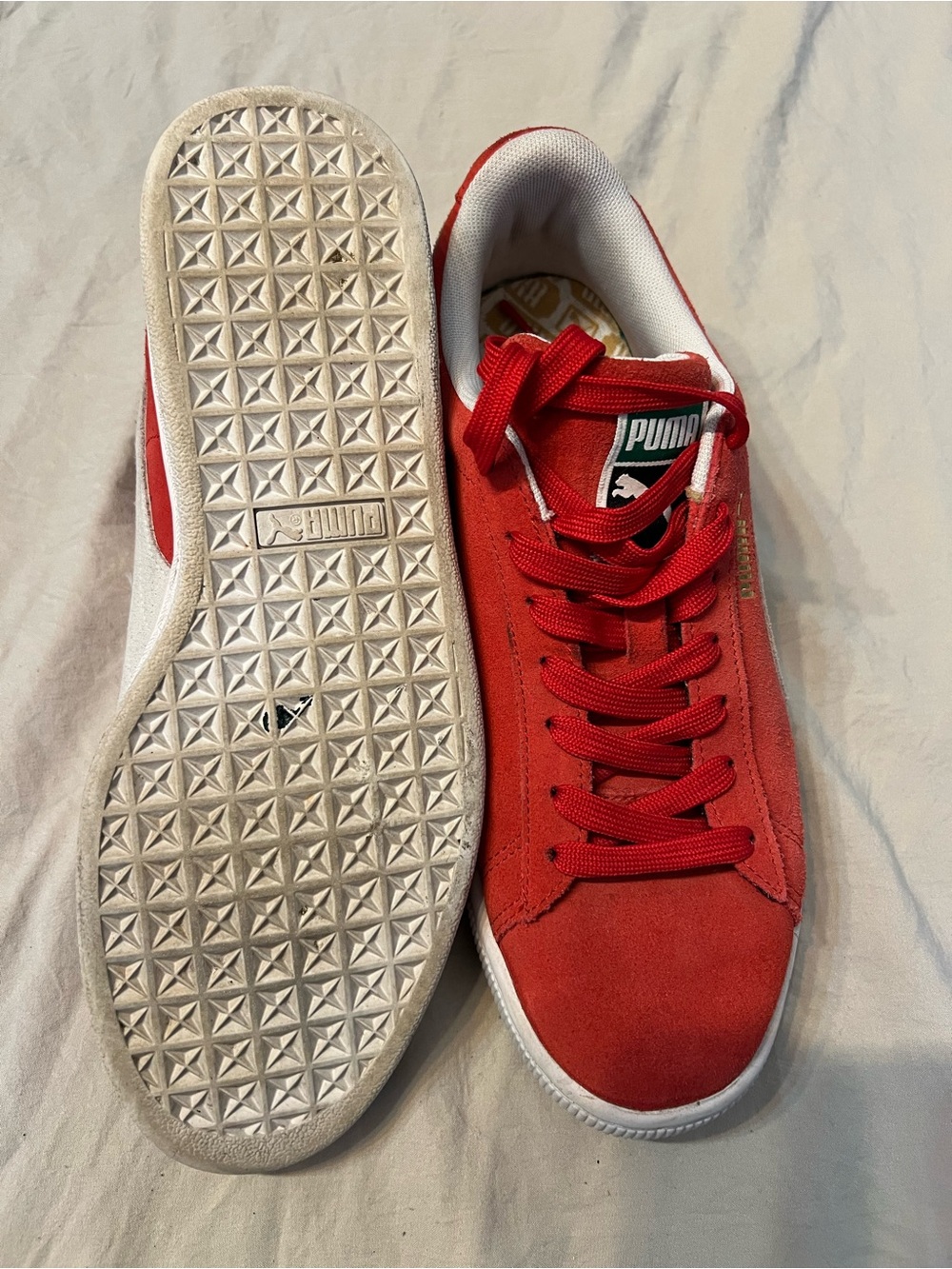 Puma Red Suede Low-Top Sneakers with White Sole